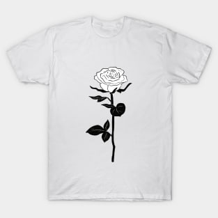 Black and White Rose Flower T-Shirt